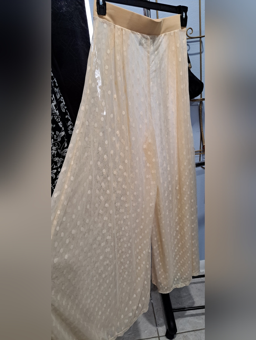 Sheer Polka Dot Cream Maxi Skirt